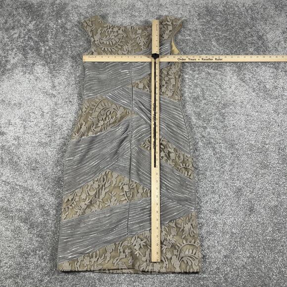 Tadashi Shoji Dress Womens 6 Lace Embroidery Sequins Multi Textured Taupe Silver - Picture 13 of 15